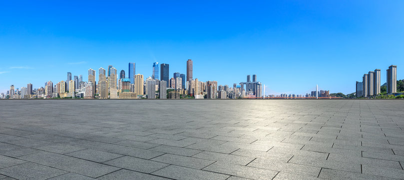 Fototapeta Empty floor and modern city financial district skyline in Chongqing,China.