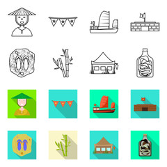 Vector design of vietnam and traditional symbol. Collection of vietnam and culture vector icon for stock.
