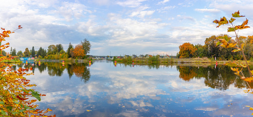 Panorama: Brandenburg, Barnim, Zerpenschleuse, Kanal, Langer Trödel,  Wasserkreuz im Herbst, Barnim, Barnimer Land, Brandenburger wasserlandschaft, Headermotiv, weitwinkel, Feriendorf, feriensiedlung