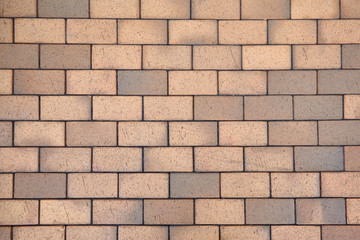 Clinker pavers texture background, brown ceramic paving slabs of sidewalk, top view. Building...