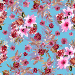 Seamless watercolor pattern with peonies for fabric - 295863102