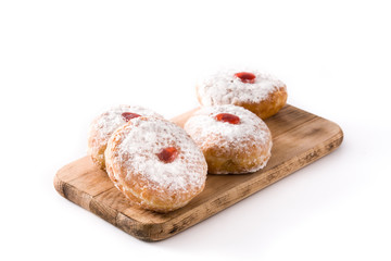 Hanukkah sufganiyot isolated on white background. Traditional Jewish donuts for Hanukkah. 