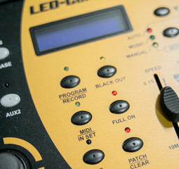 Buttons and fader of a dmx table for stage and event lighting