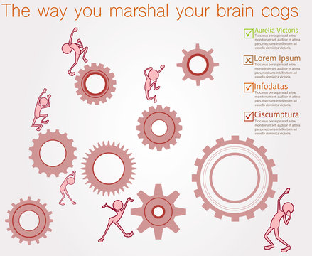 People cogs infographics, cartoon characters, gears and cogs