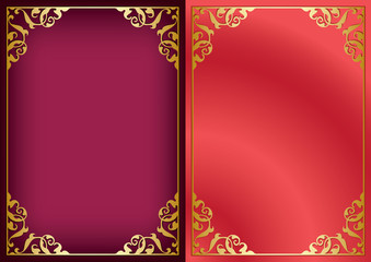 purple and red backgrounds with golden vintage frame - vector