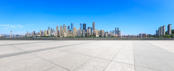 Empty floor and modern city financial district skyline in Chongqing,China.