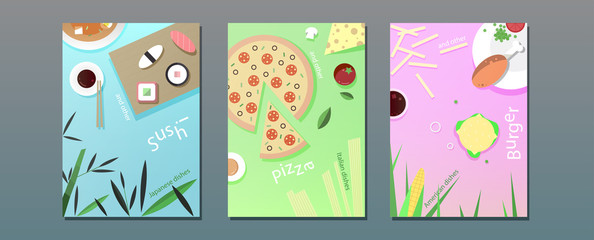 Fototapeta na wymiar Set of illustrated posters on the theme of national cuisine.