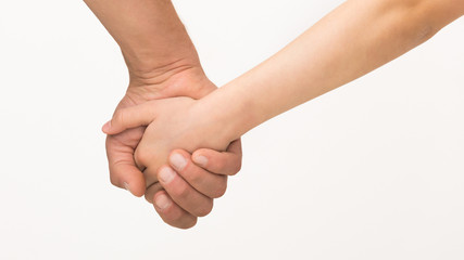 Father and daughter holding hands, isolated on white