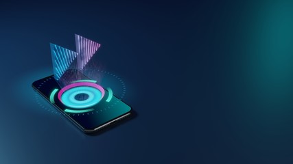 3D rendering neon holographic phone symbol of double right arrows  icon on dark background