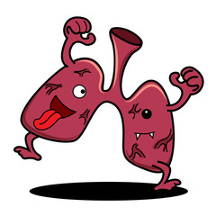 Fototapeta premium Happy halloween. Bad damaged lung cartoon character dancing. Vector mascot illustration