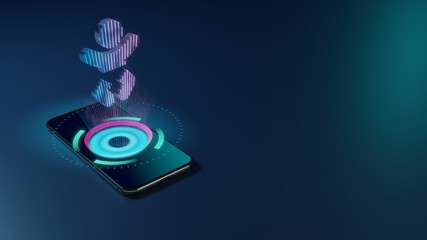 Naklejka premium 3D rendering neon holographic phone symbol of baby icon on dark background