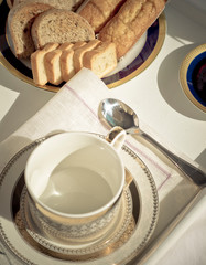 breakfast tray with coffee cup
