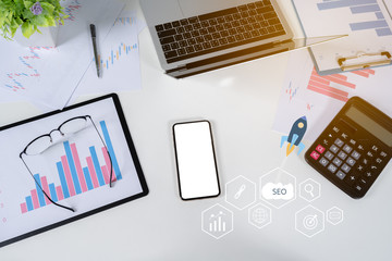 SEO Search Engine Optimization concept with smartphone. ranking traffic on website, internet...