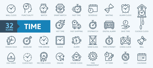 Time - minimal thin line web icon set. Outline icons collection. Simple vector illustration - obrazy, fototapety, plakaty