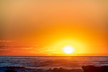 Orange Sunset over Ocean, Horizon