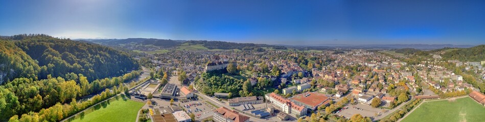 Fototapeta na wymiar Stadtpanorama Burgdorf, aus der Luft gesehen