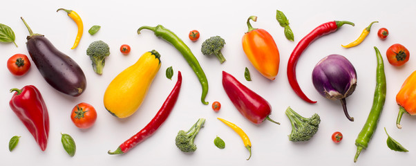 Assortment of fresh vegetables for healthy nutrition on white