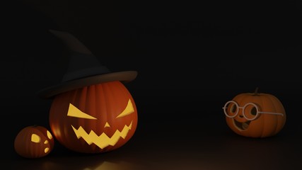 Three Halloween pumpkin 3D with black background