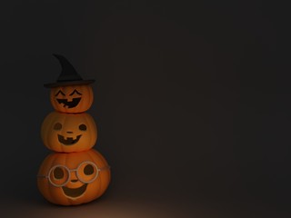 Three Halloween pumpkin 3D