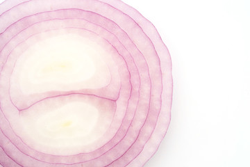 closeup sliced red onions set isolated on white background