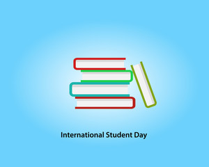 World Student Day, with a blue background, stacks of colorful books, and black writing