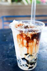 milk with cane juice and jelly, jelly milk tea