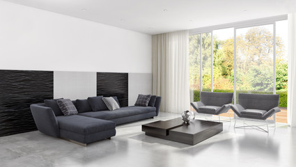 Naklejka na ściany i meble large luxury modern bright interiors Living room illustration 3D rendering computer digitally generated image