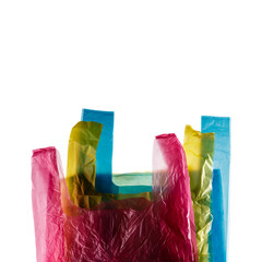 Plastic shopping bags on white.