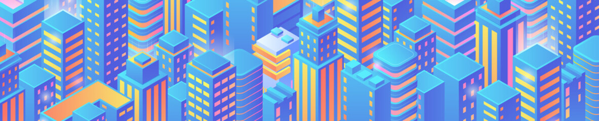 Isometric Flat Skyscrapers City buildings Pattern Background vector design.