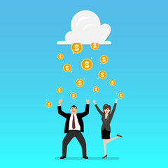 Success businessman with cloud and money rain