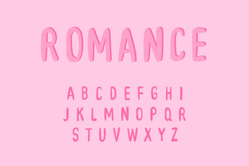 Romance hand drawn vector type font in cartoon style valentines day