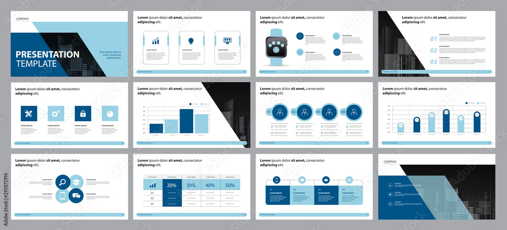 Aufkleber business presentation design template and page layout design for brochure, annual report with info g