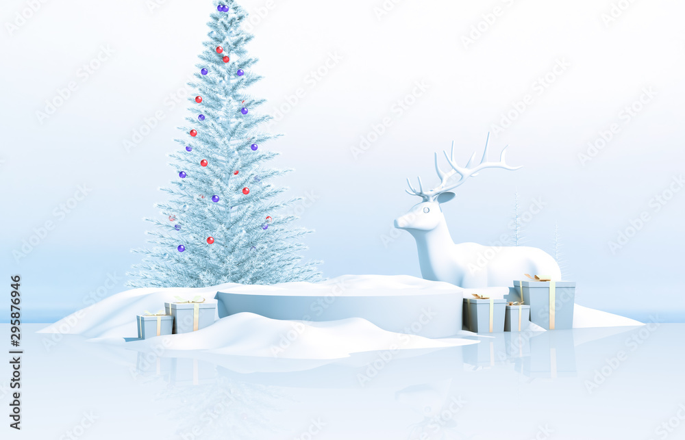 Poster abstract 3d composition. winter christmas background with geometric shapes.