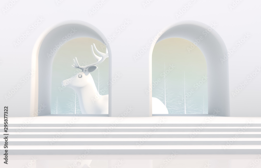 Poster abstract 3d composition. winter christmas background with geometric shapes.