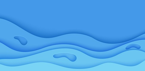 Blue abstract background in paper cut style. Layers of paper wavy water for World Oceans Day 8 June. Vector Earth posters template, ecology brochures, presentations, invitations with place for text.