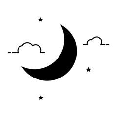 Crescent moon silhouette black print. Cutout vector template for cards and tee prints.