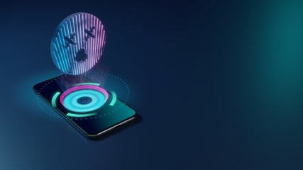 3D rendering neon holographic phone symbol of dizzy icon on dark background