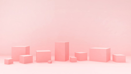 Podium Ideas  Inspiration Modern Concept Art   composition Geometric Box shape and artistic exhibit  minimal and Modern on Pink pastel  background - 3d rendering