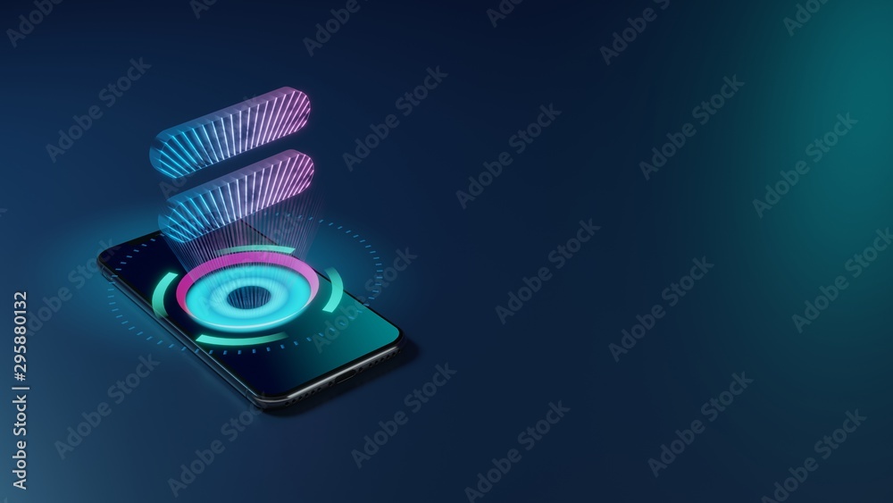 Poster 3d rendering neon holographic phone symbol of equal icon on dark background