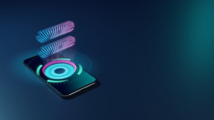 3D rendering neon holographic phone symbol of equal  icon on dark background