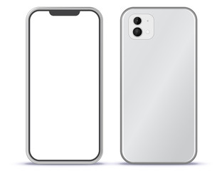 Mobile Phone Front and Back View Vector Illustration With White Screen