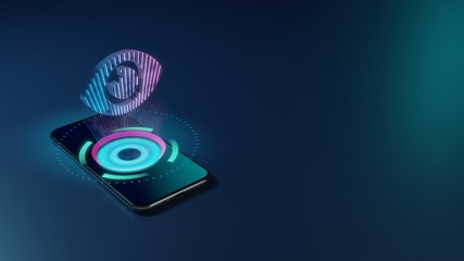 3D rendering neon holographic phone symbol of eye icon on dark background
