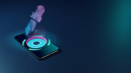 3D rendering neon holographic phone symbol of eye dropper icon on dark background