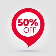 50 OFF Discount sticker. Sale red tag isolated vector illustration