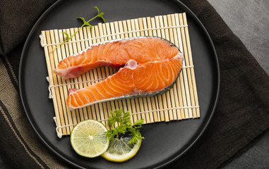 Flat lay decoration with fish slice and lime