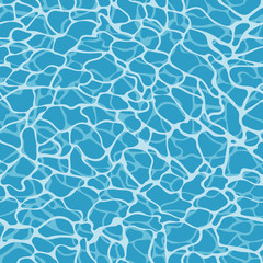 Vector sea surface seamless pattern in blue. Simple doodle wavy surface with highlights made into repeat. Great for background, wallpaper, wrapping paper, packaging, fashion, travel design.