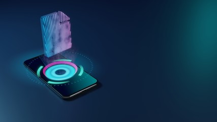 3D rendering neon holographic phone symbol of file icon on dark background