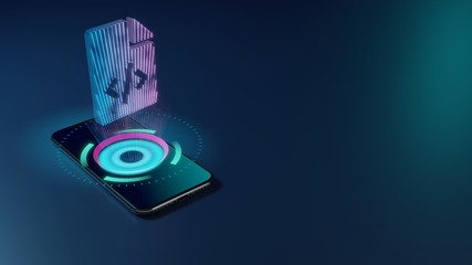 3D rendering neon holographic phone symbol of file code icon on dark background