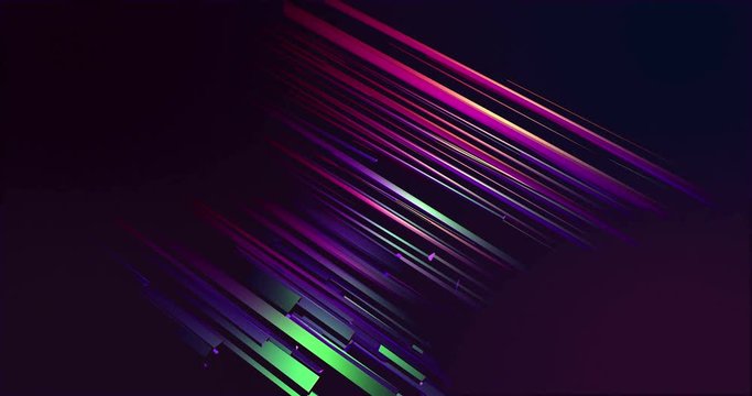 Sci fi backdrop with flat elements as slabs that move in space like an futuristic architecture. Rainbow bright polygonal elements free in space. three-dimensional colored lines with holographic effect