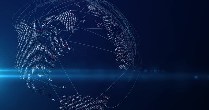 Vernetzte Erde 02 mit Verbindungslinien, Roten Punkten, Flares und HG